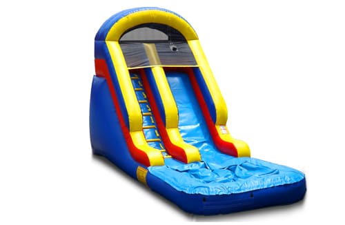 Inflatable water slide with blue, red, and yellow colors in Northwest Arkansas